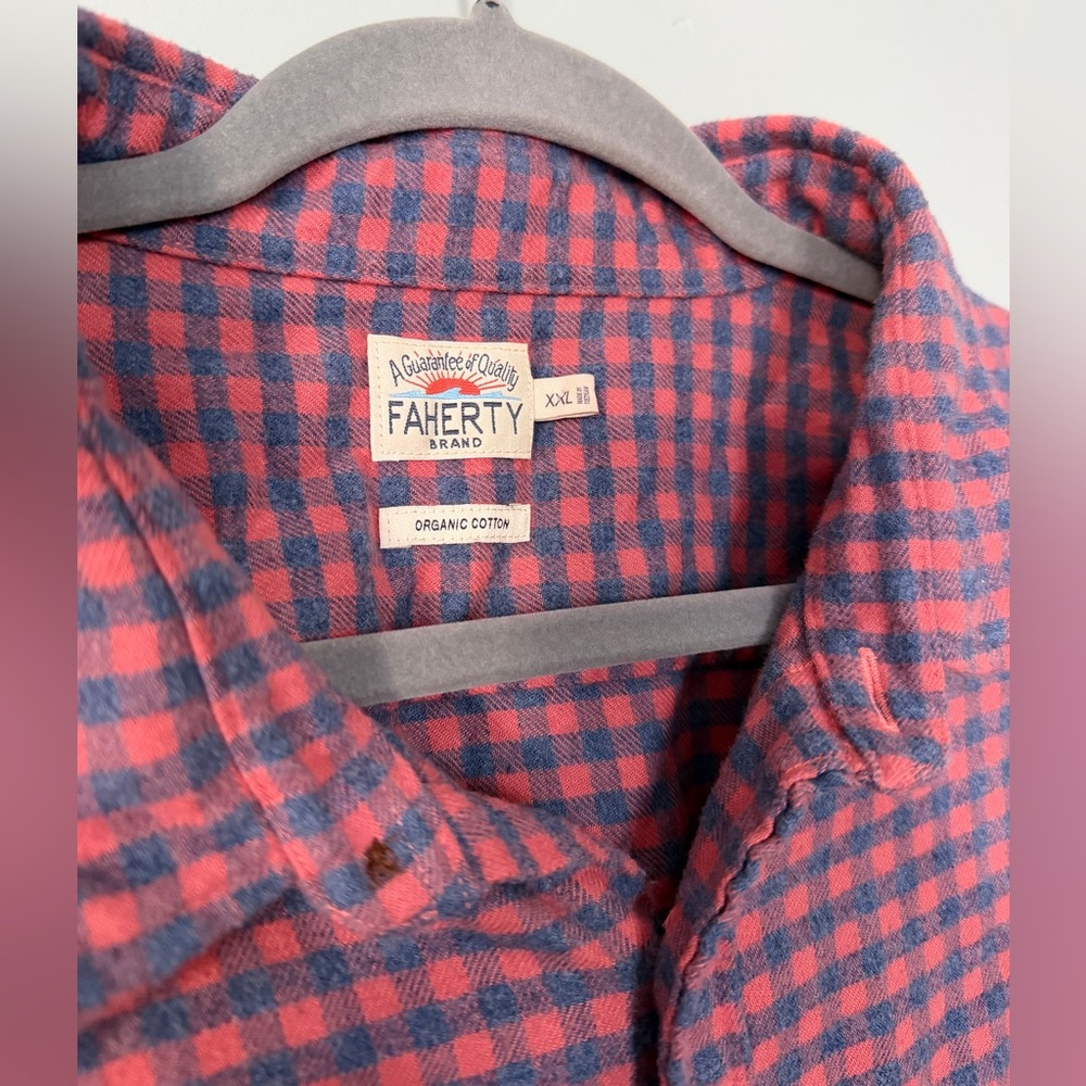 Faherty Stretch Seaview Flannel Shirt Blue Pink‎ Gingham Plaid Cotton Size XXL - Picture 5 of 10